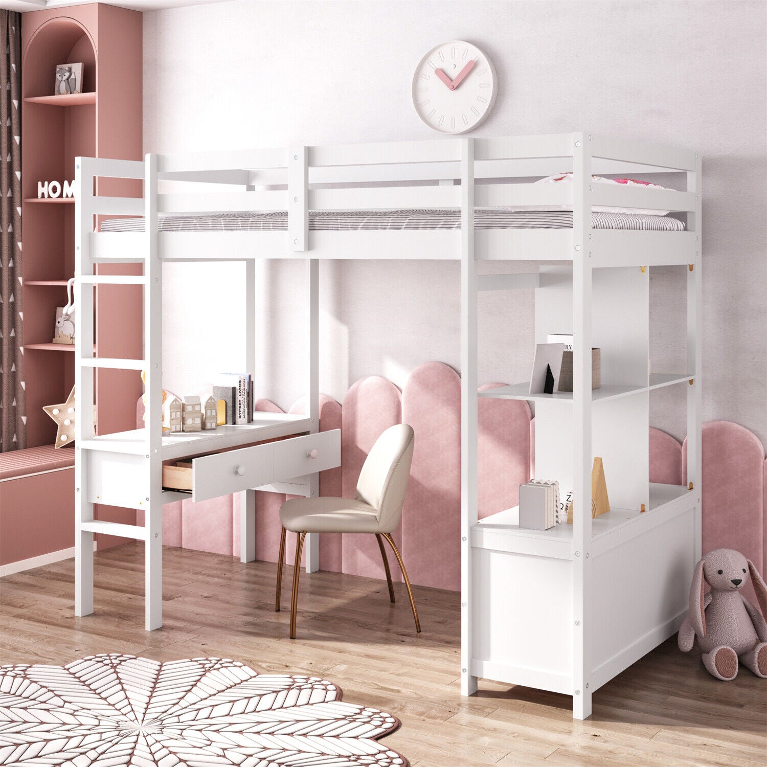 High Sleeper Bunk Bed Loft Bed with Desk & Drawers Storage Compartments for Kids