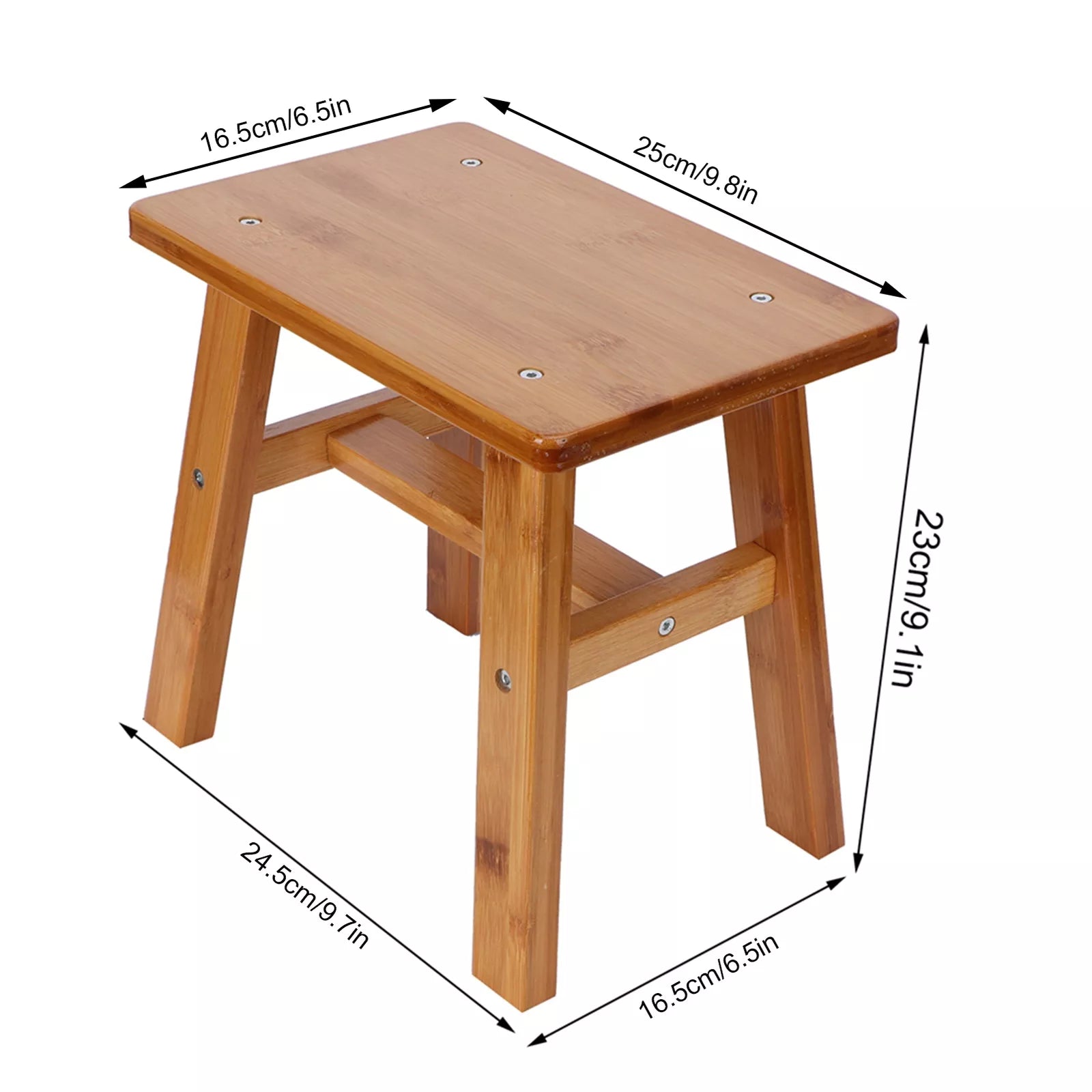 (S Rectangle)Multipurpose Small Bamboo Stool Foot Rest Stool Shower Low Bench