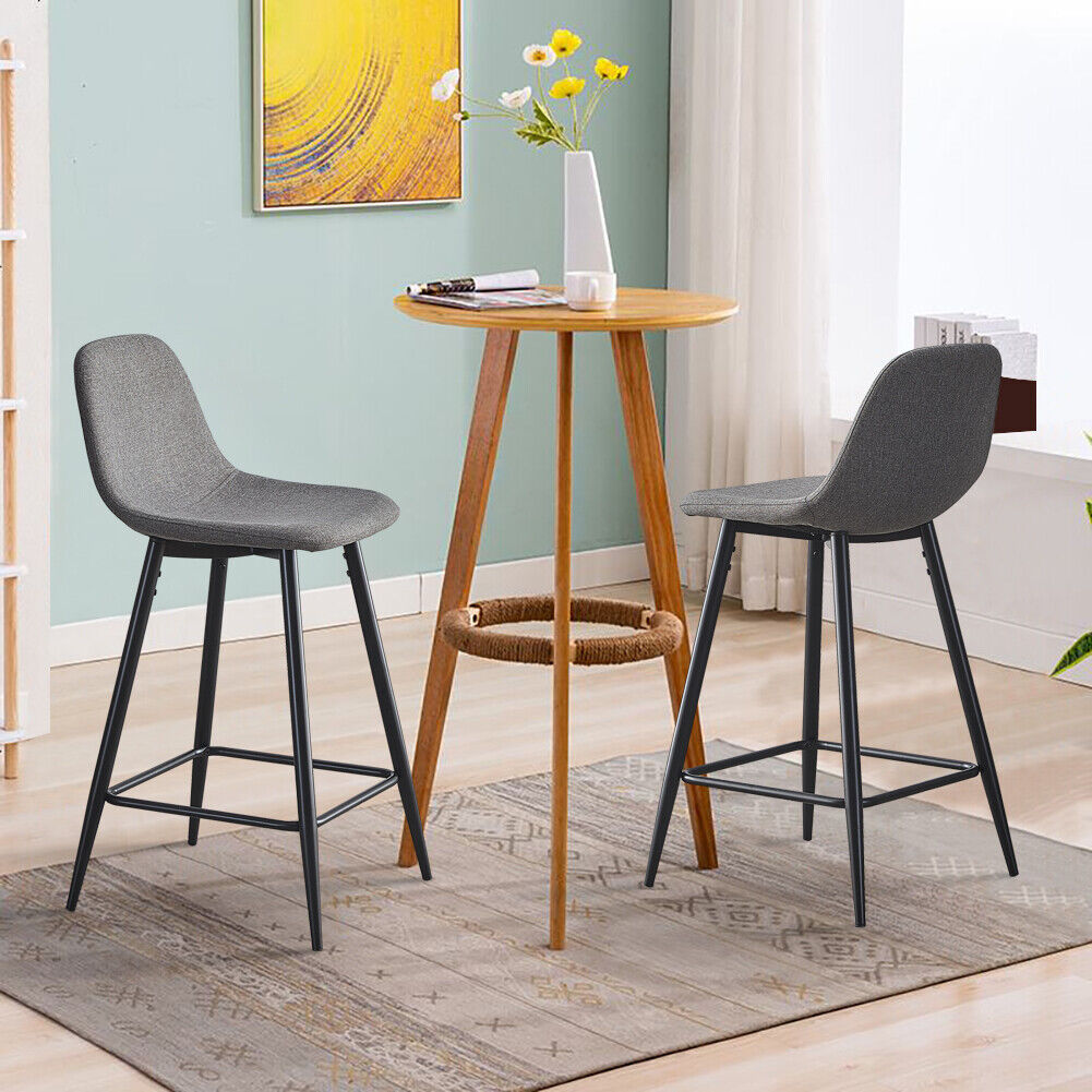 2X Bar Stools Fabric/Faux Leather Pub Chairs Breakfast Kitchen Metal Leg Modern