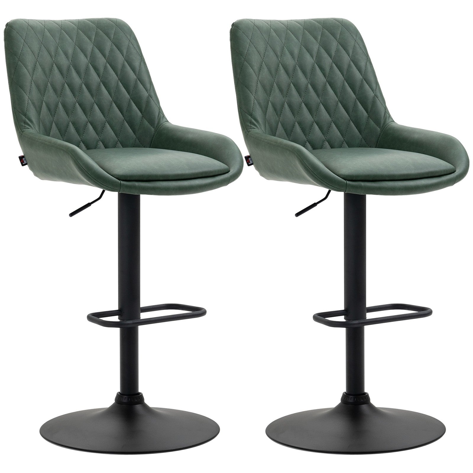 Bar Stools Set of 2, Adjustable Bar Chairs 360 Degree Swivel, Green