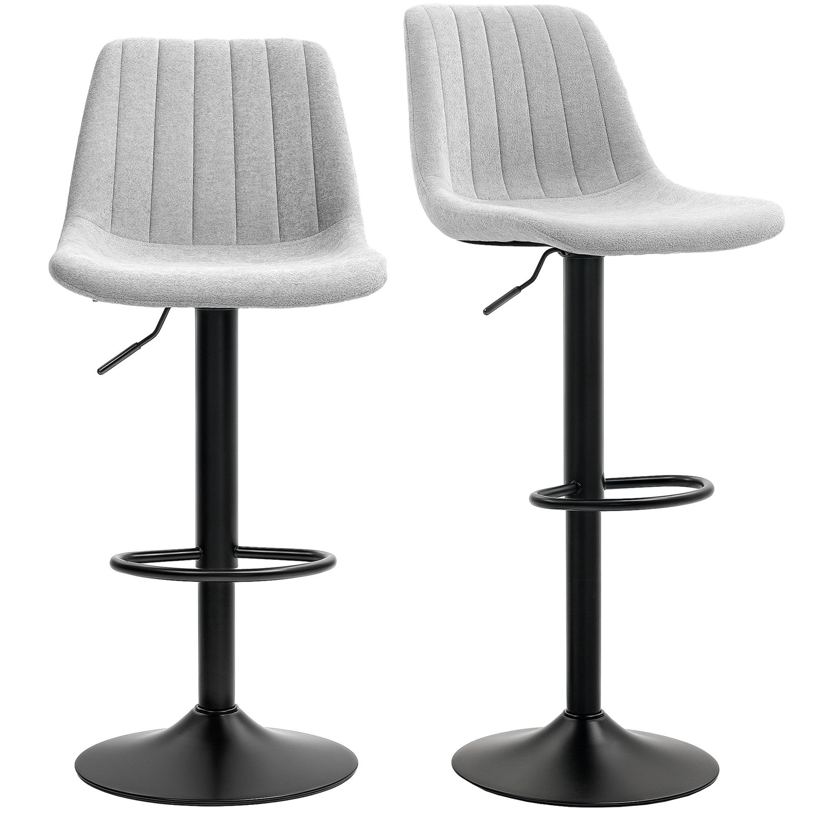 Bar Stools Set of 2 Adjustable Swivel Bar Chairs with Backrest Grey