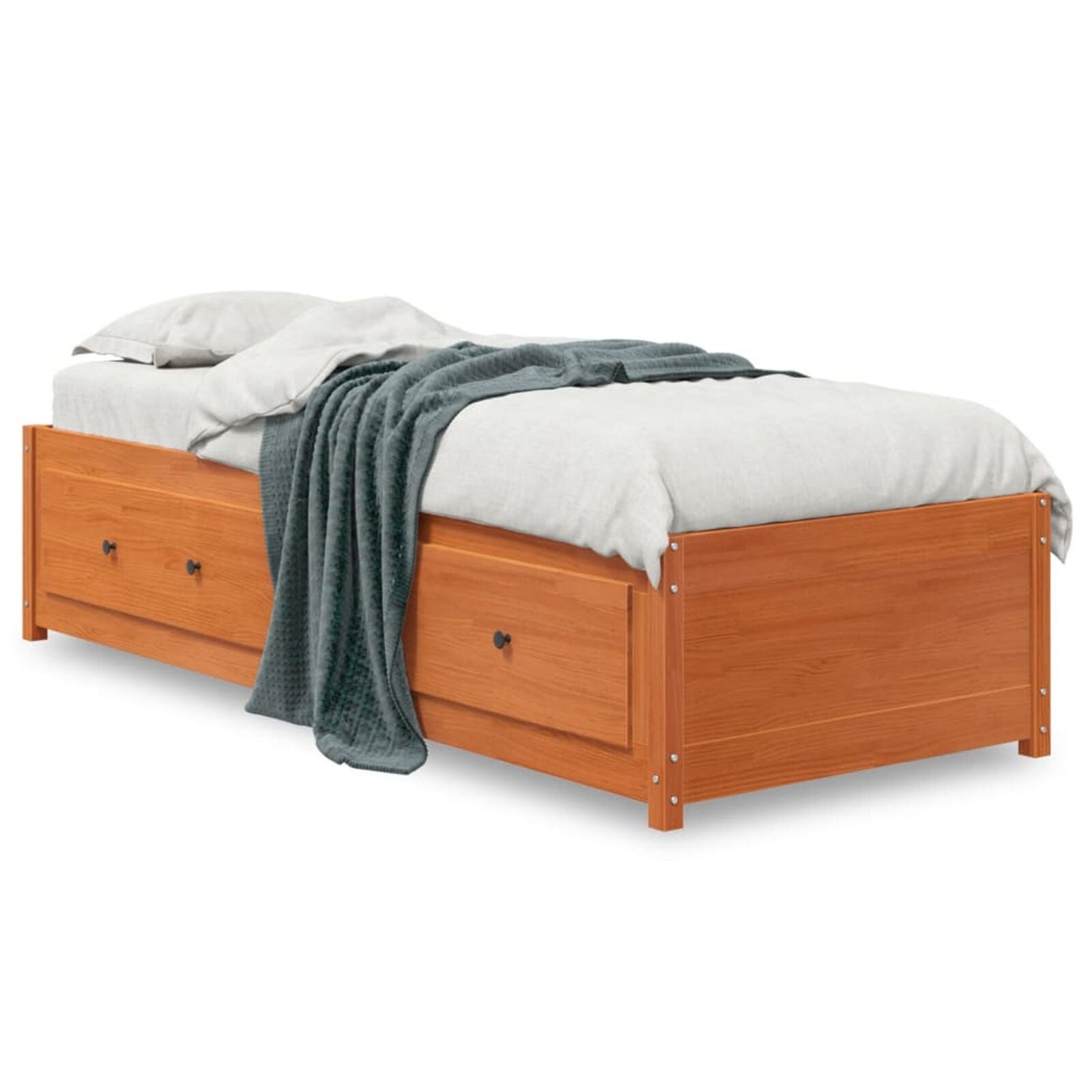 BaraSh Day Bed Wax Brown 90x190 Solid Wood Pine, Day Guest Bed with Pull G6A2