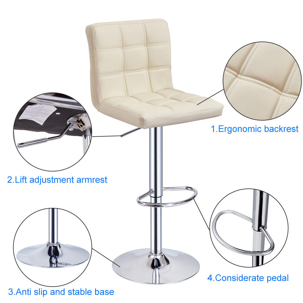 Bar Stools Set of 2 PU Leather Swivel Height Adjustable Bar Chairs With Backrest