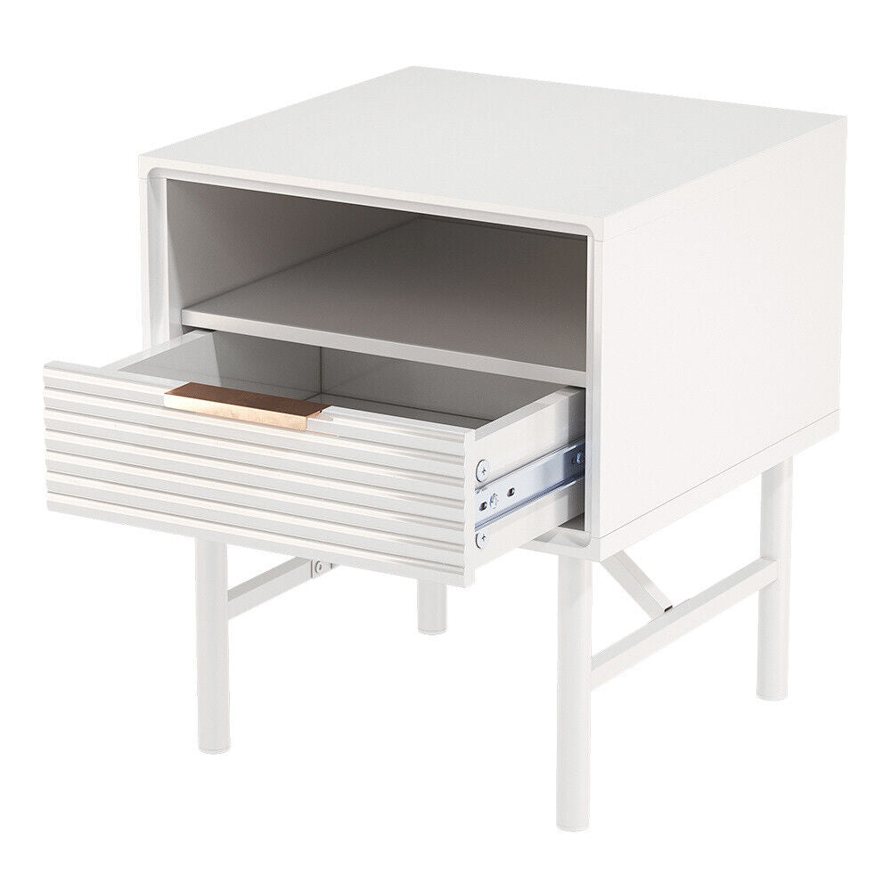 1 Drawer Bedside Table Home Side Cabinet Bedroom Storage w/1 Storage Shelf White