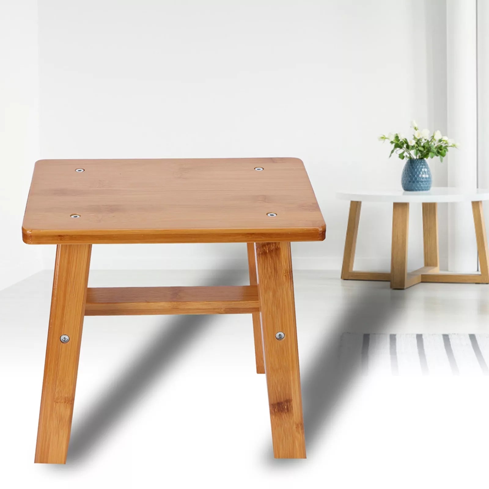 (S Rectangle)Multipurpose Small Bamboo Stool Foot Rest Stool Shower Low Bench