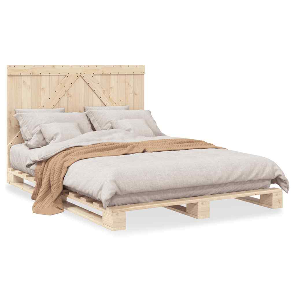 Bed Frame with Headboard 140x200 Solid Wood Pine K3Q9