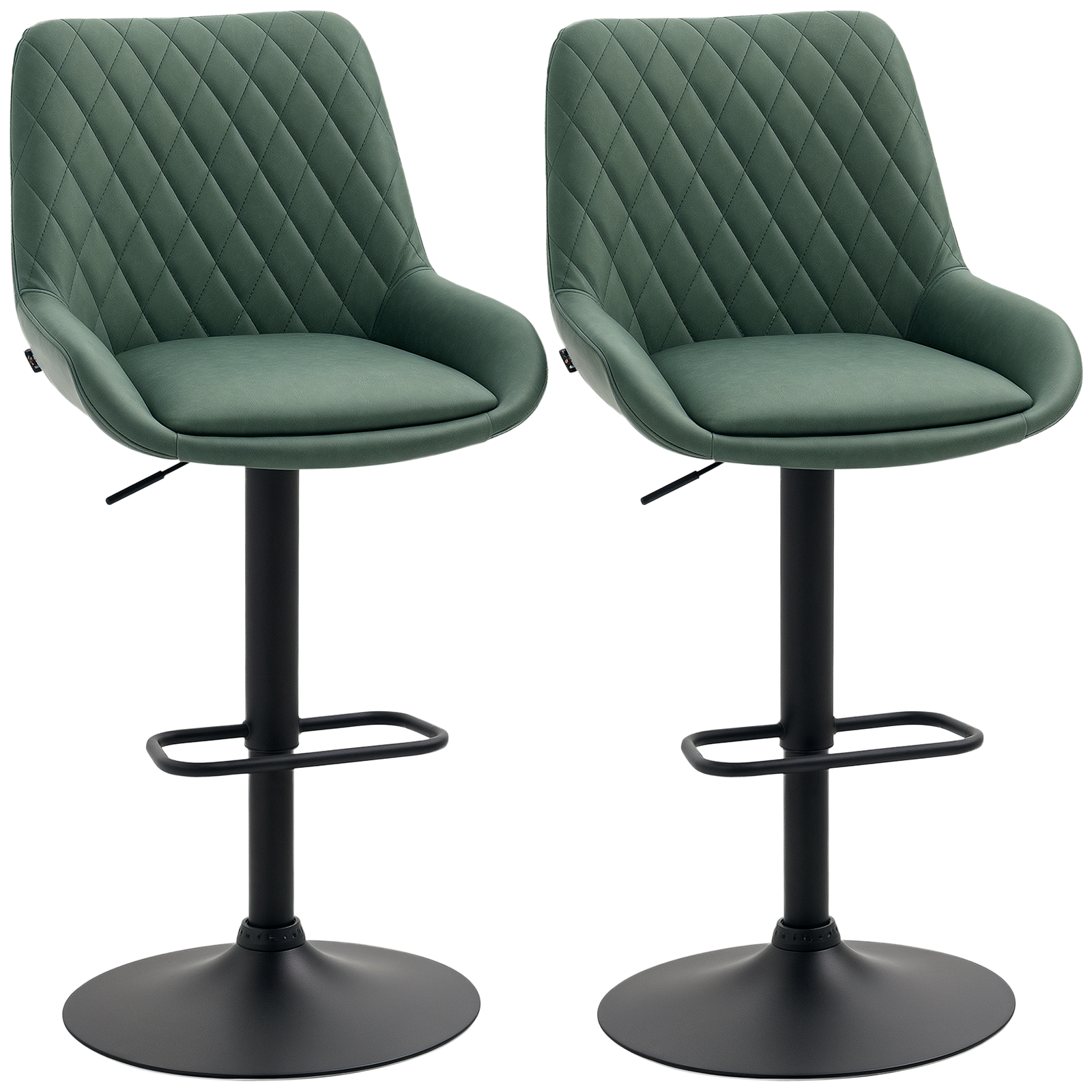 Bar Stools Set of 2, Adjustable Bar Chairs 360 Degree Swivel, Green