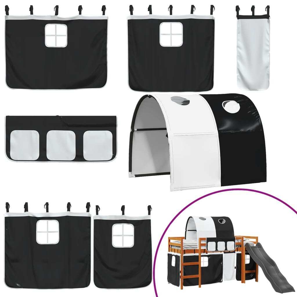 ' Loft Bed with Tunnel White&Black 90x200 Solid Wood Pine Y1B7