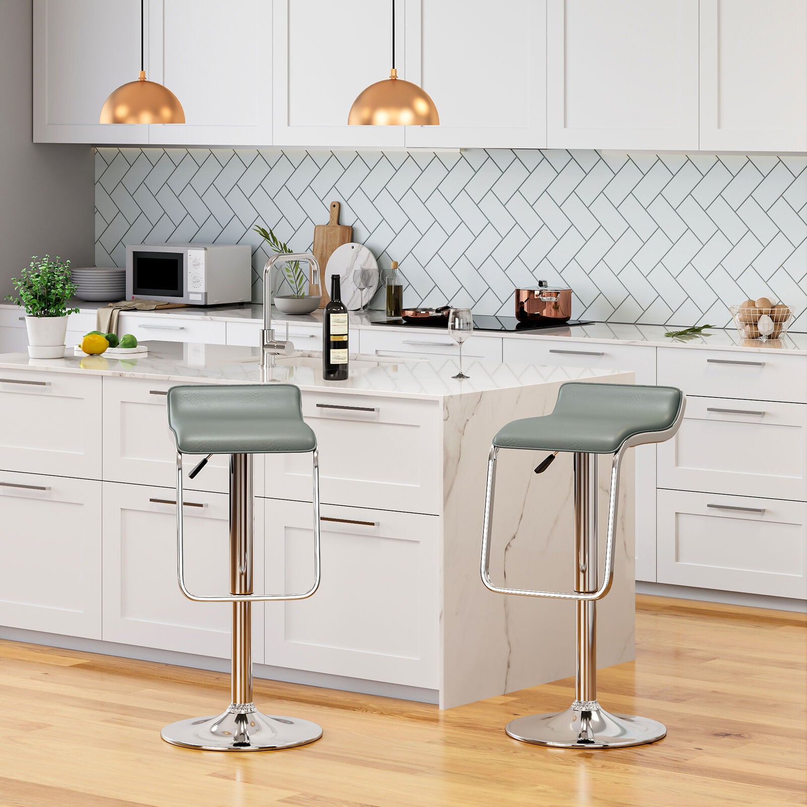 Bar Stools × 2 Padded Seat Faux Leather Swivel Home Kitchen Breakfast Muti Types