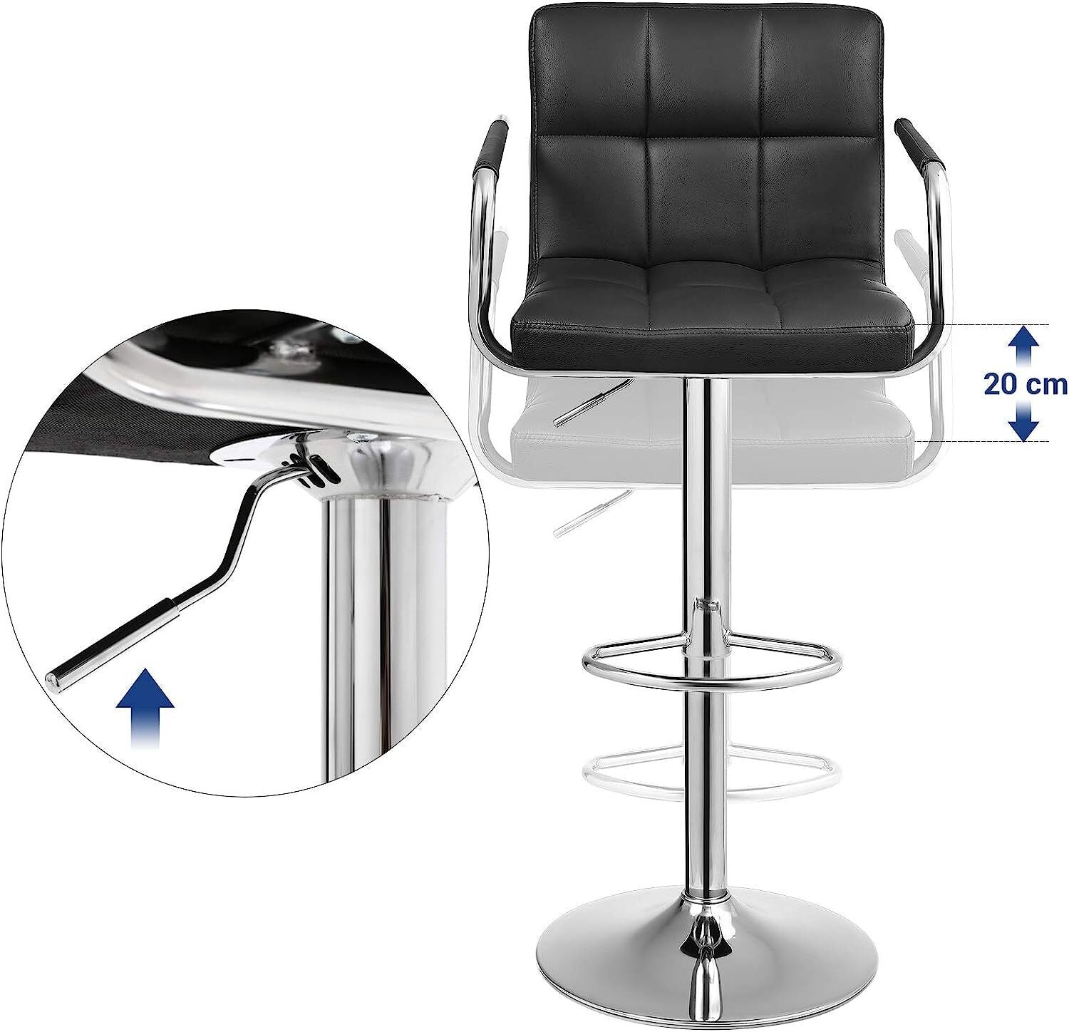 Bar Stools Set of 2 PU Leather Swivel Height Adjustable Bar Chairs With Backrest