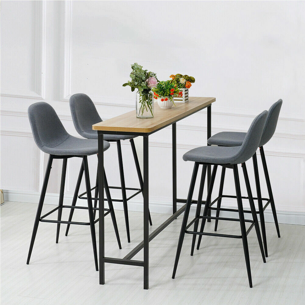 2X Bar Stools Fabric/Faux Leather Pub Chairs Breakfast Kitchen Metal Leg Modern