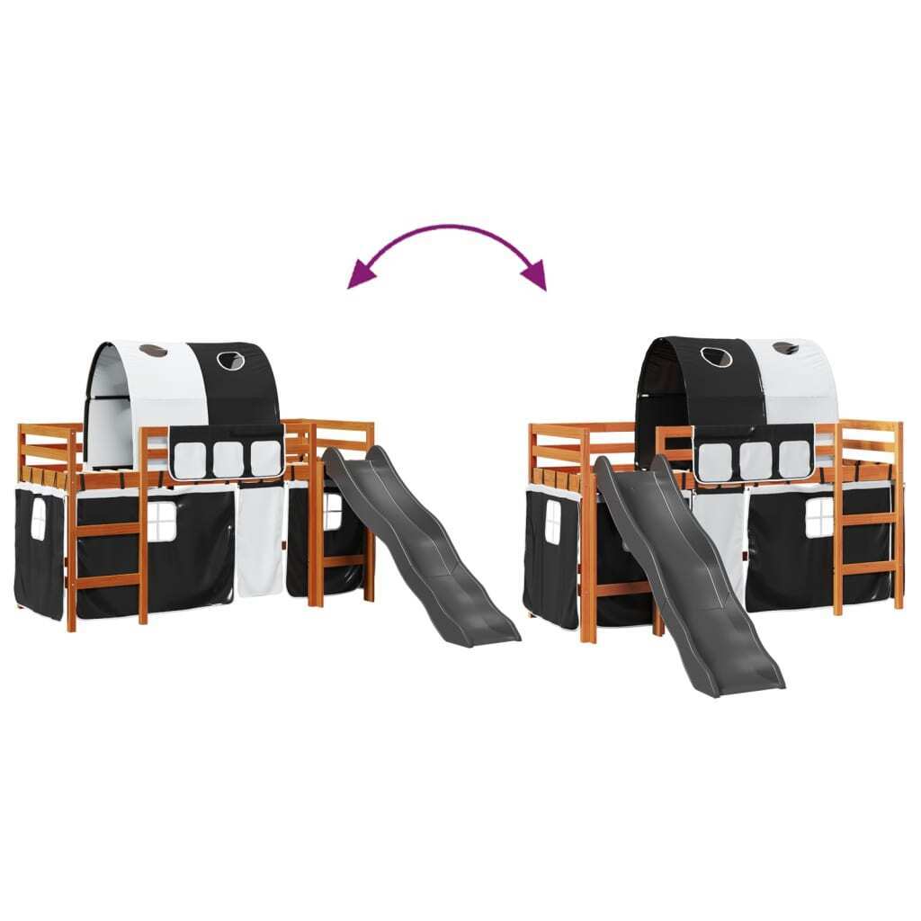 ' Loft Bed with Tunnel White&Black 90x200 Solid Wood Pine Y1B7