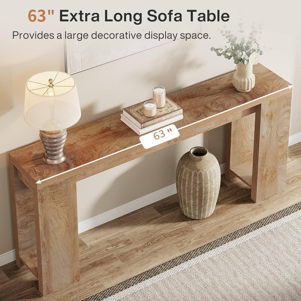 Tribesigns 63'' Farmhouse Extra Long Console Table, Wood Sofa Table Be ...