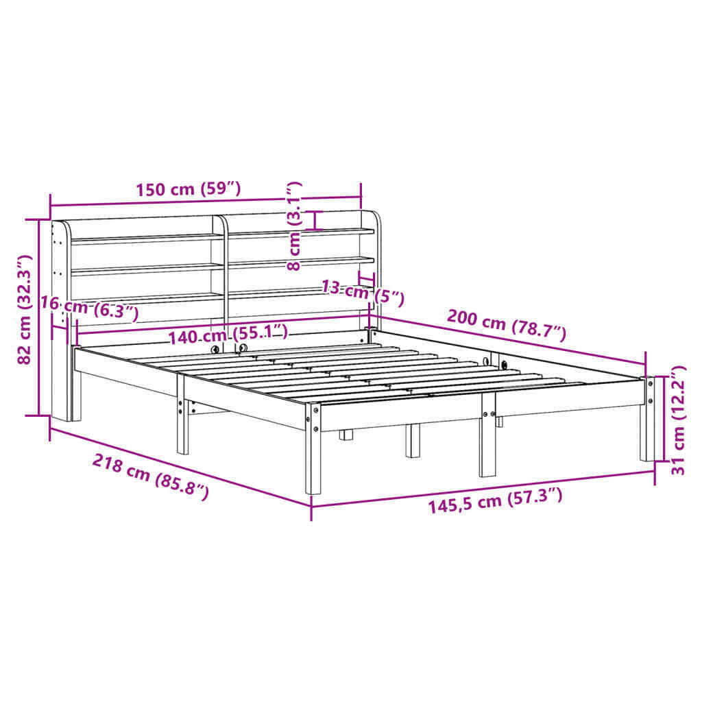 Bed Frame with Headboard 140x200 Solid Wood Pine H6U5