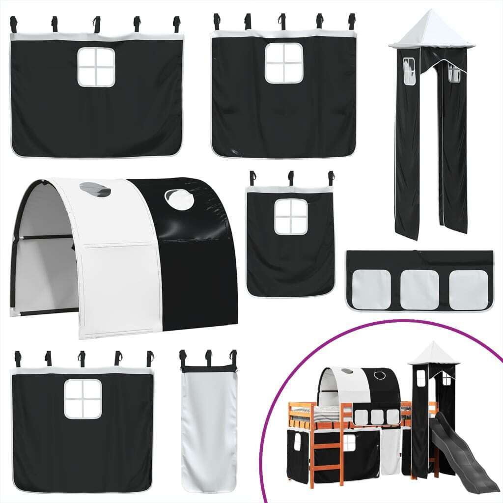 ' Loft Bed with Tower White&Black 90x200 Solid Wood Pine T8E2