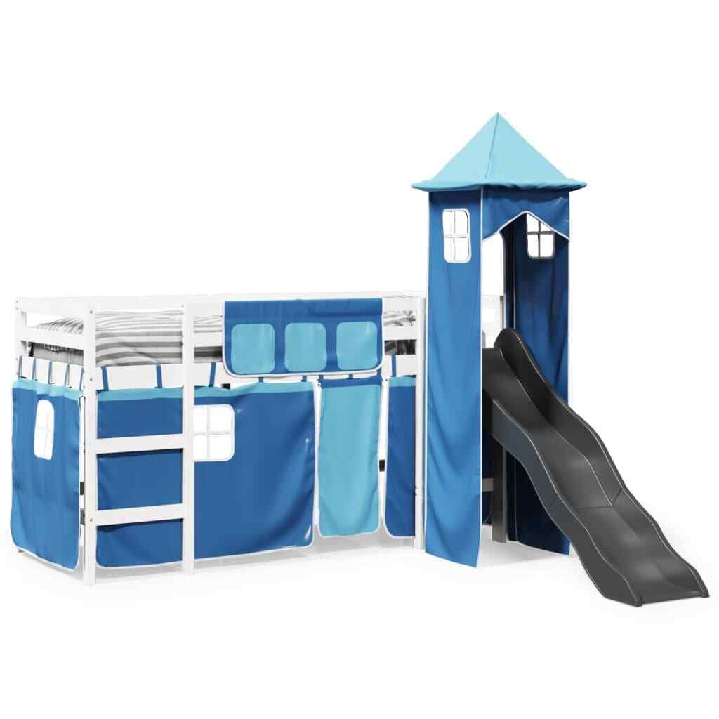 ' Loft Bed with Tower Blue 90x200 Solid Wood Pine Q0V1