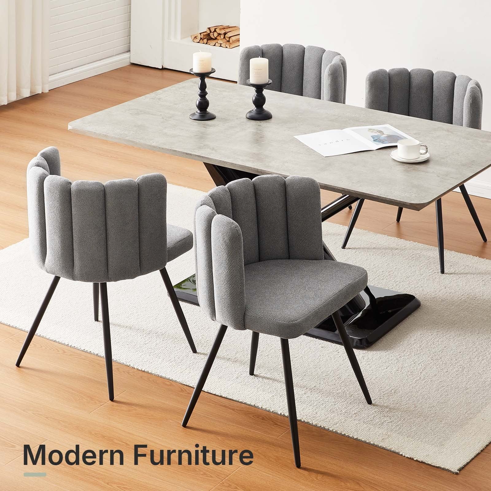 1 Dining Chair Velvet Surface Upholstered Kitchen Chair Petal Back Grey