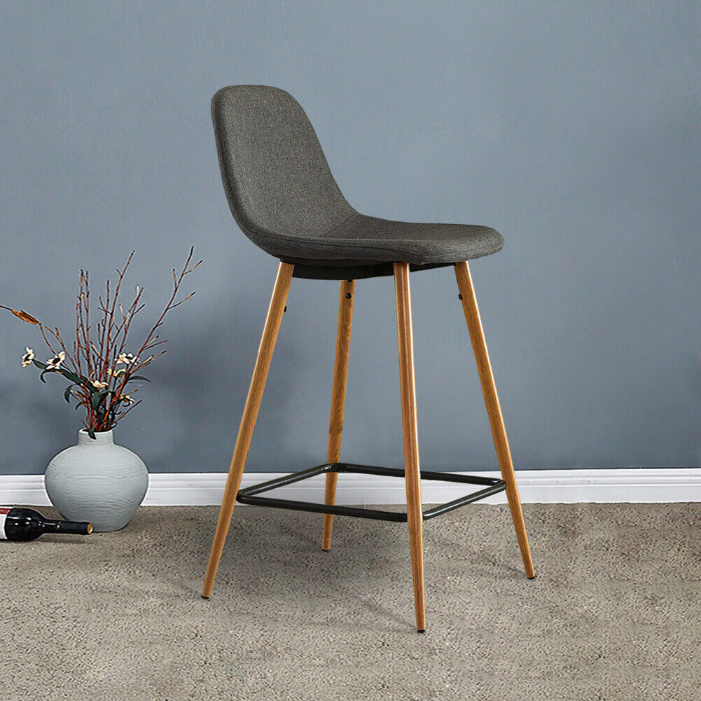 2X Bar Stools Fabric/Faux Leather Pub Chairs Breakfast Kitchen Metal Leg Modern