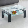 Modern Black Glass Coffee Table MDF Shelf Storage Living Room Rectangular