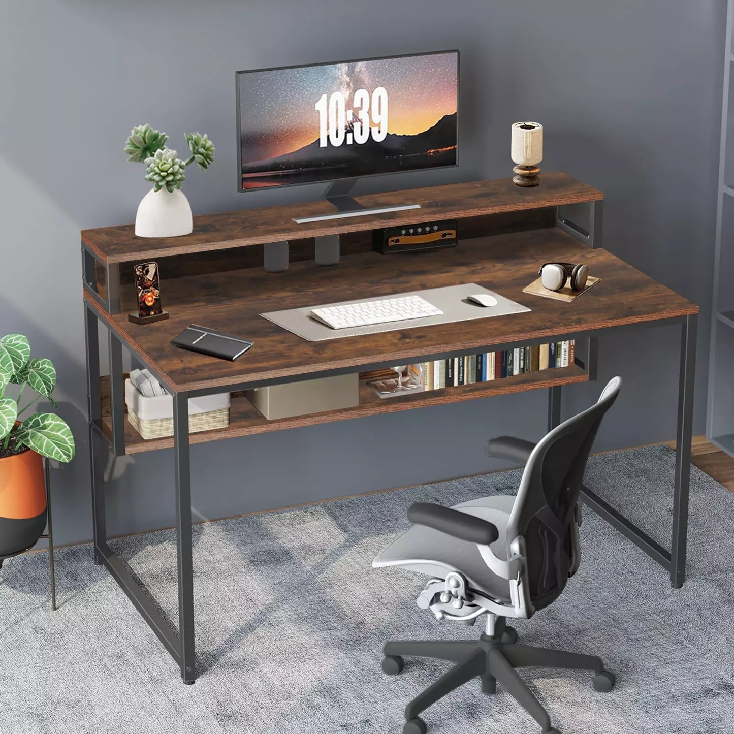 Computer Desk Laptop PC Study Table Writing Home Office Desk Workstation Shelves