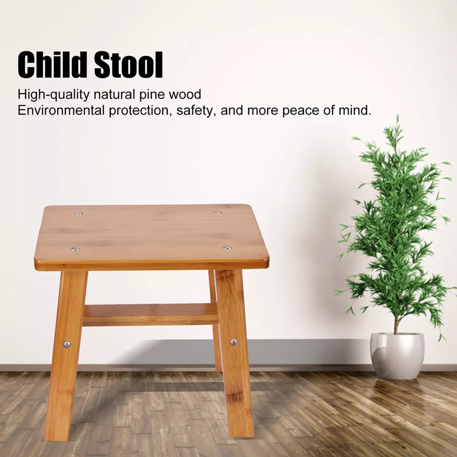 (S Rectangle)Multipurpose Small Bamboo Stool Foot Rest Stool Shower Low Bench