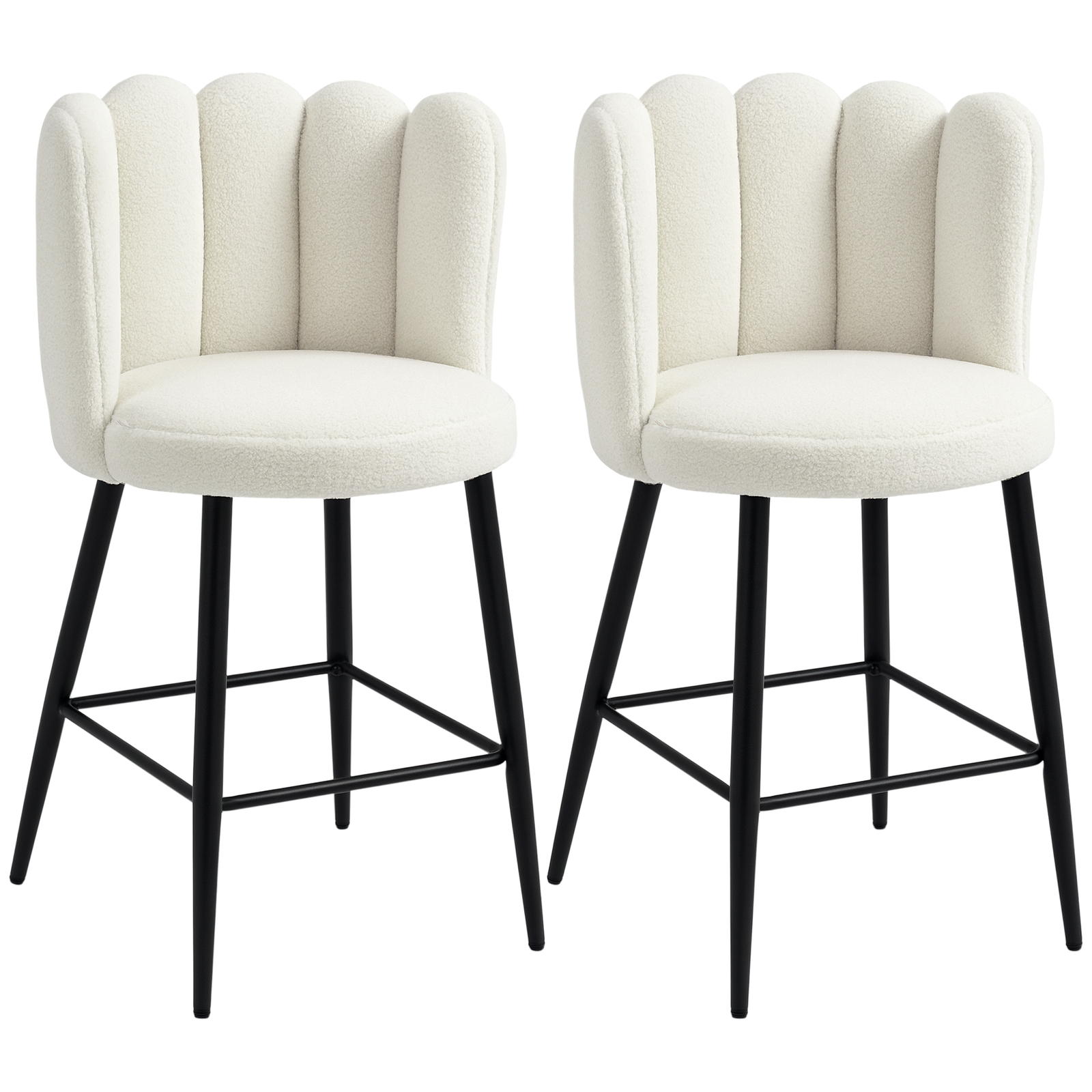 Bar Stools Set of 2, Breakfast Barstools with Backs, Cream