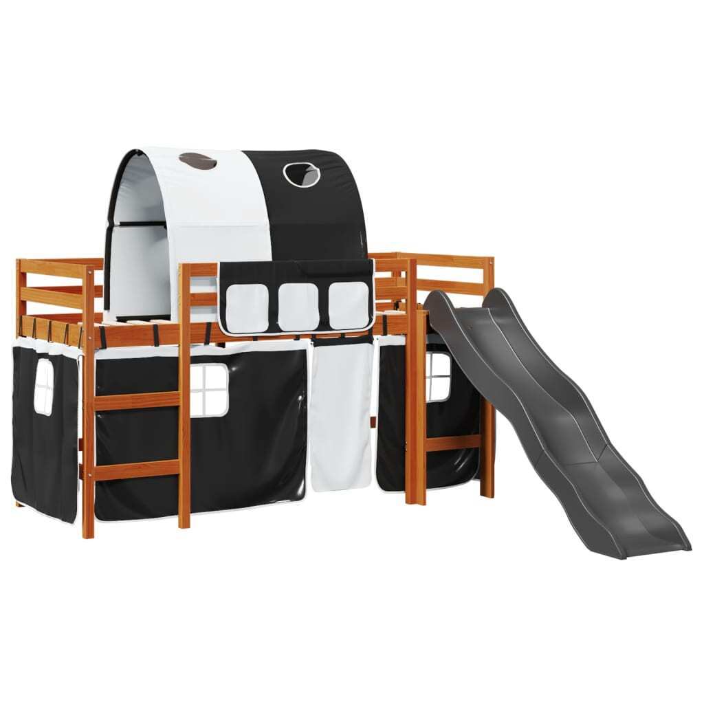 ' Loft Bed with Tunnel White&Black 90x200 Solid Wood Pine Y1B7