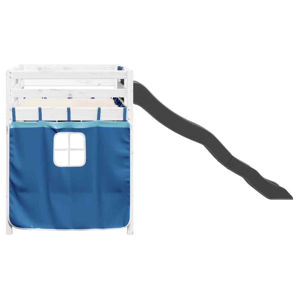 ' Loft Bed with Curtains Blue 90x200 Solid Wood Pine D9O1