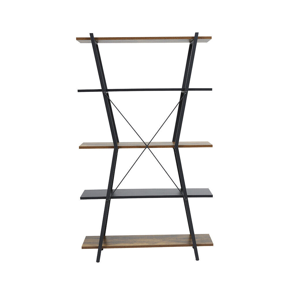 5 Tier Vintage Wooden Storage Shelf Bookcase Retail Display Stand Shelving Unit