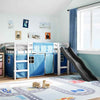 ' Loft Bed with Curtains Blue 90x200 Solid Wood Pine D9O1