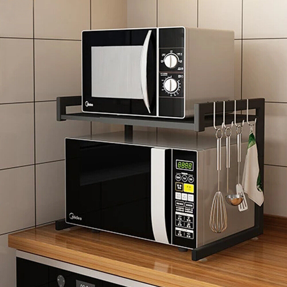 2/3Tier Extendable Microwave Oven Rack Stand Storage Holder Kitchen Corner Shelf