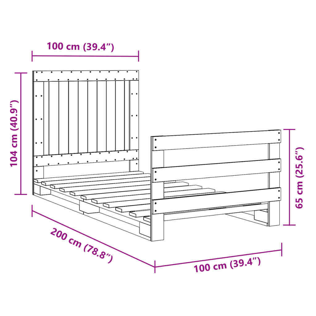 BaraSh Bed Frame with Headboard 100x200 Solid Wood Pine,Platform Bed B0B8