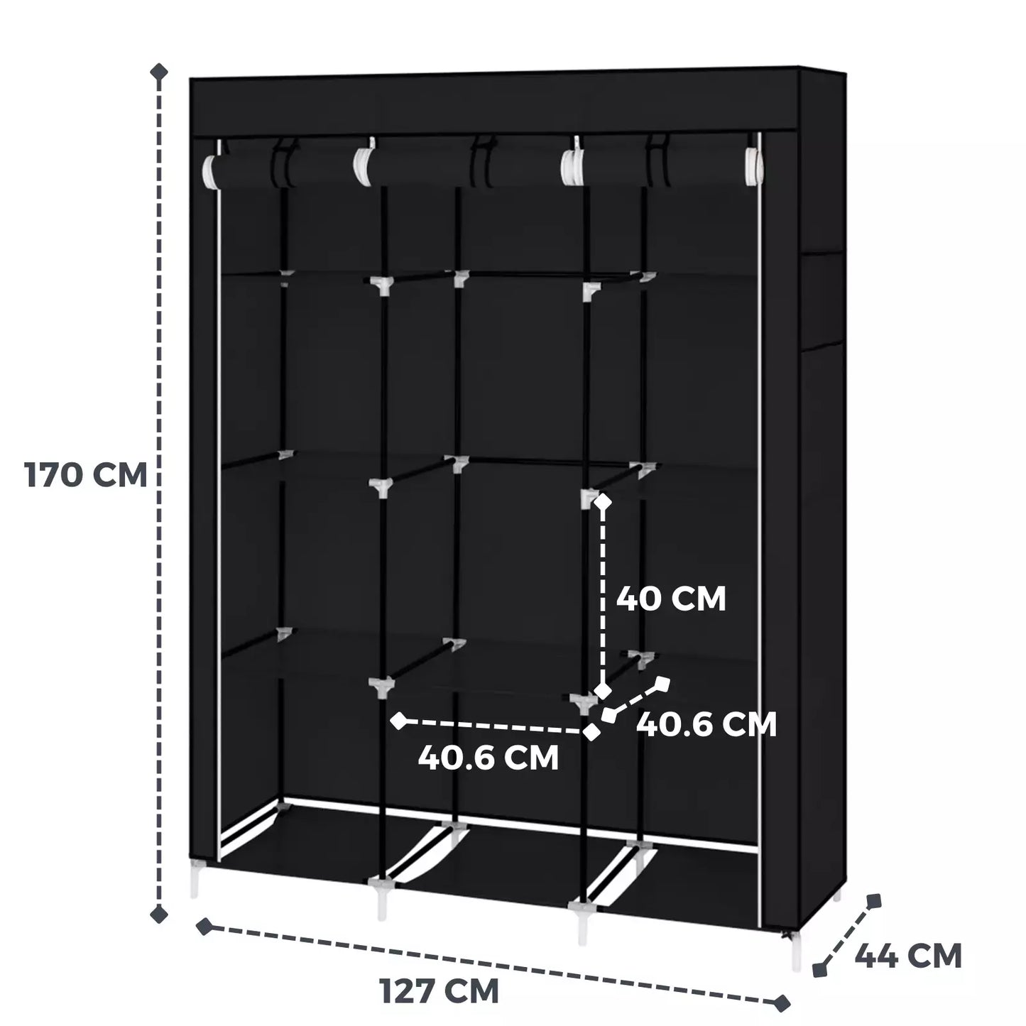 Large Canvas Fabric Wardrobe With Hanging Rail Shelving Clothes Storage Cupboard