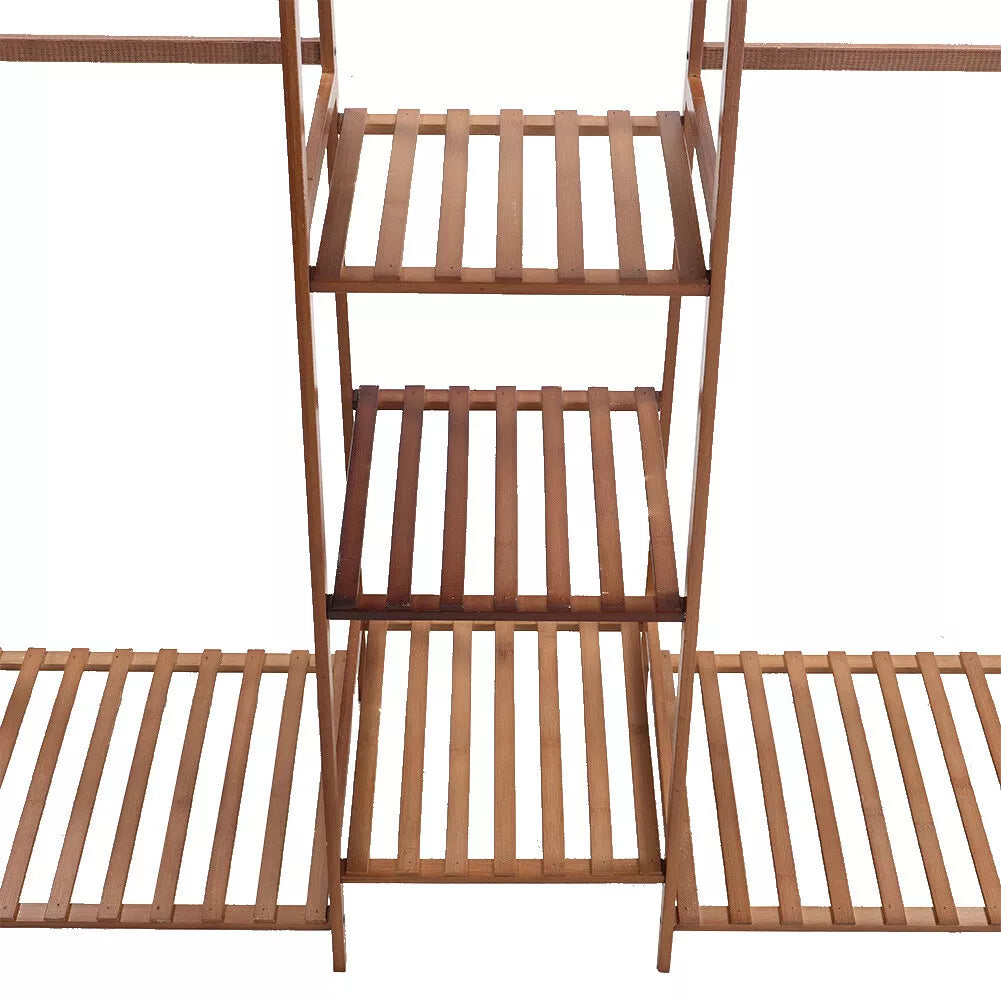 Wooden Clothes Rail Rack Garment Hanging Stand Open Wardrobe w/Bottom&Top Shelf