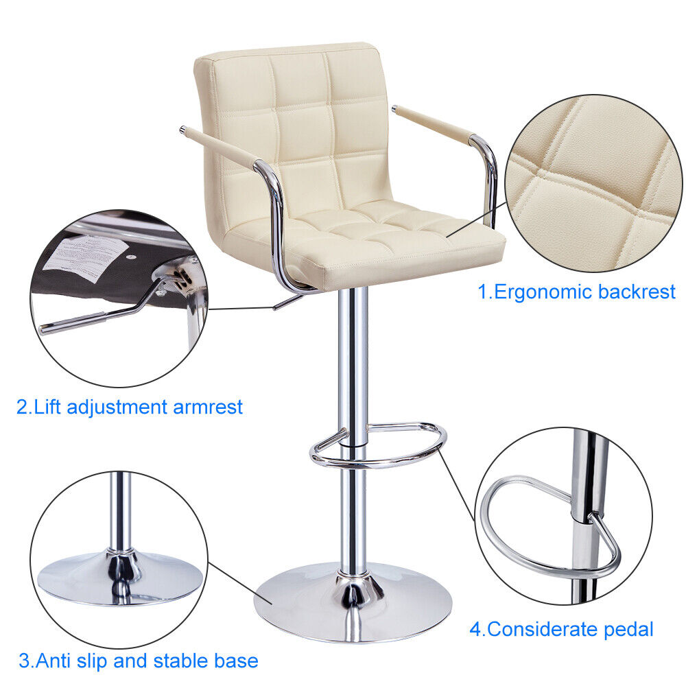 Bar Stools Set of 2 PU Leather Swivel Height Adjustable Bar Chairs With Backrest