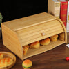 Bamboo Wooden Bread Bin Roll UpDoor Counter Rack Food Storage Box Loaf Container