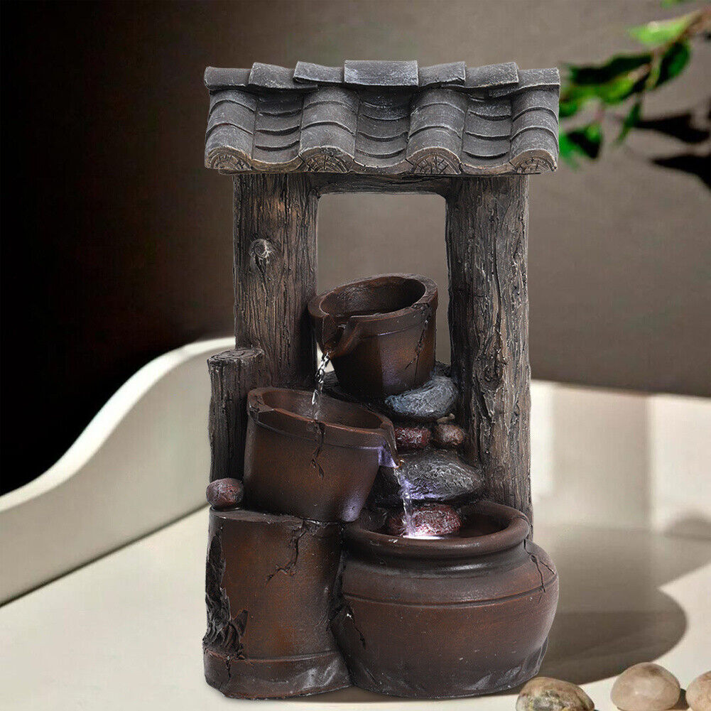 Garden Water Feature Fountain LED Lights Indoor Outdoor Statue Electric Powered