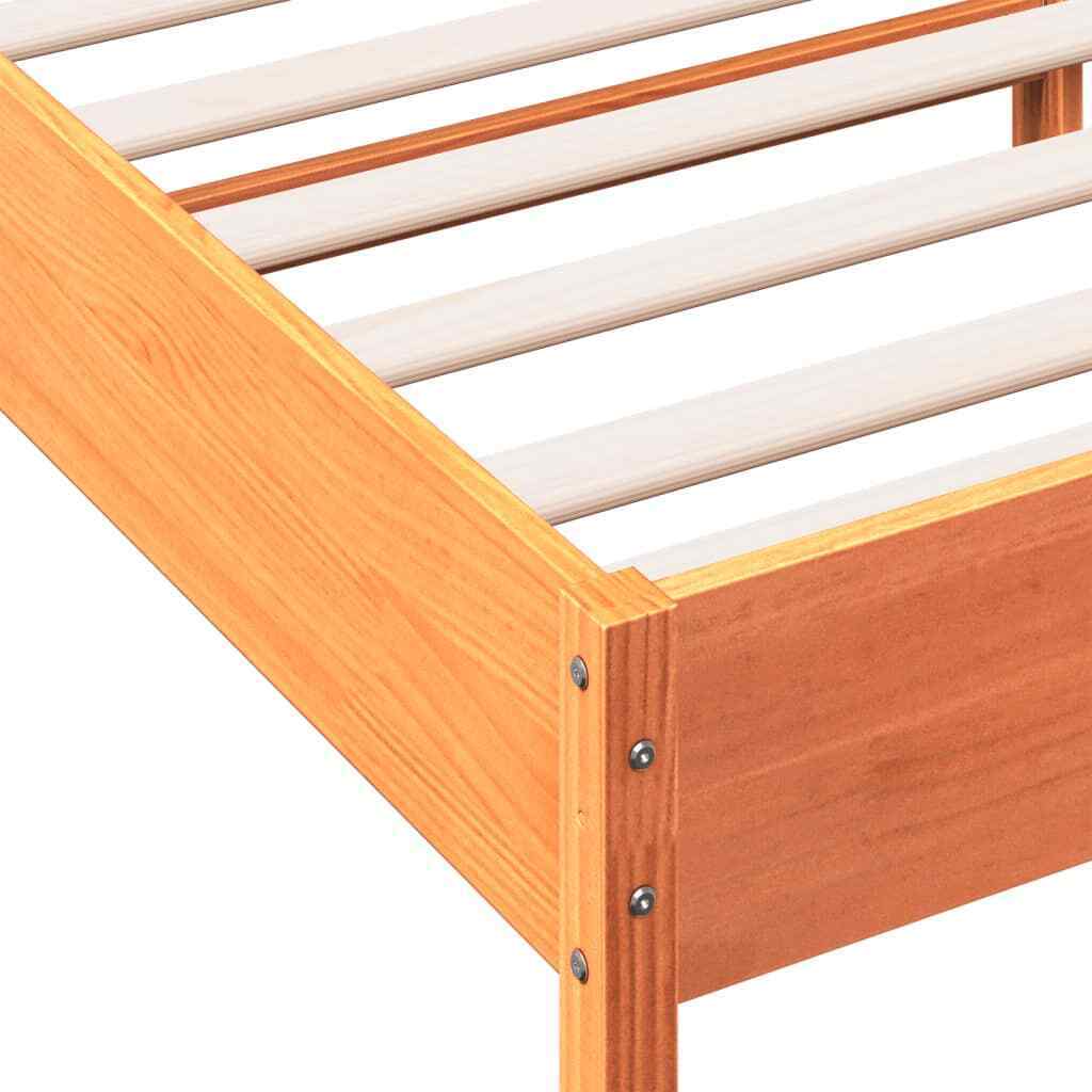 BaraSh Bed Frame with Headboard Wax Brown 90x200 Solid Wood Pine,Double T7F5