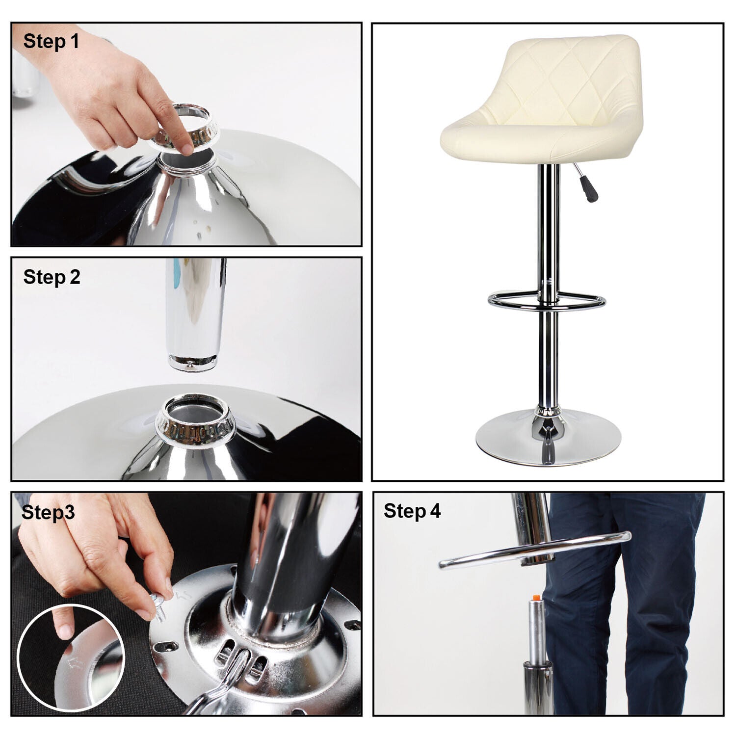 Bar Stools × 2 Padded Seat Faux Leather Swivel Home Kitchen Breakfast Muti Types