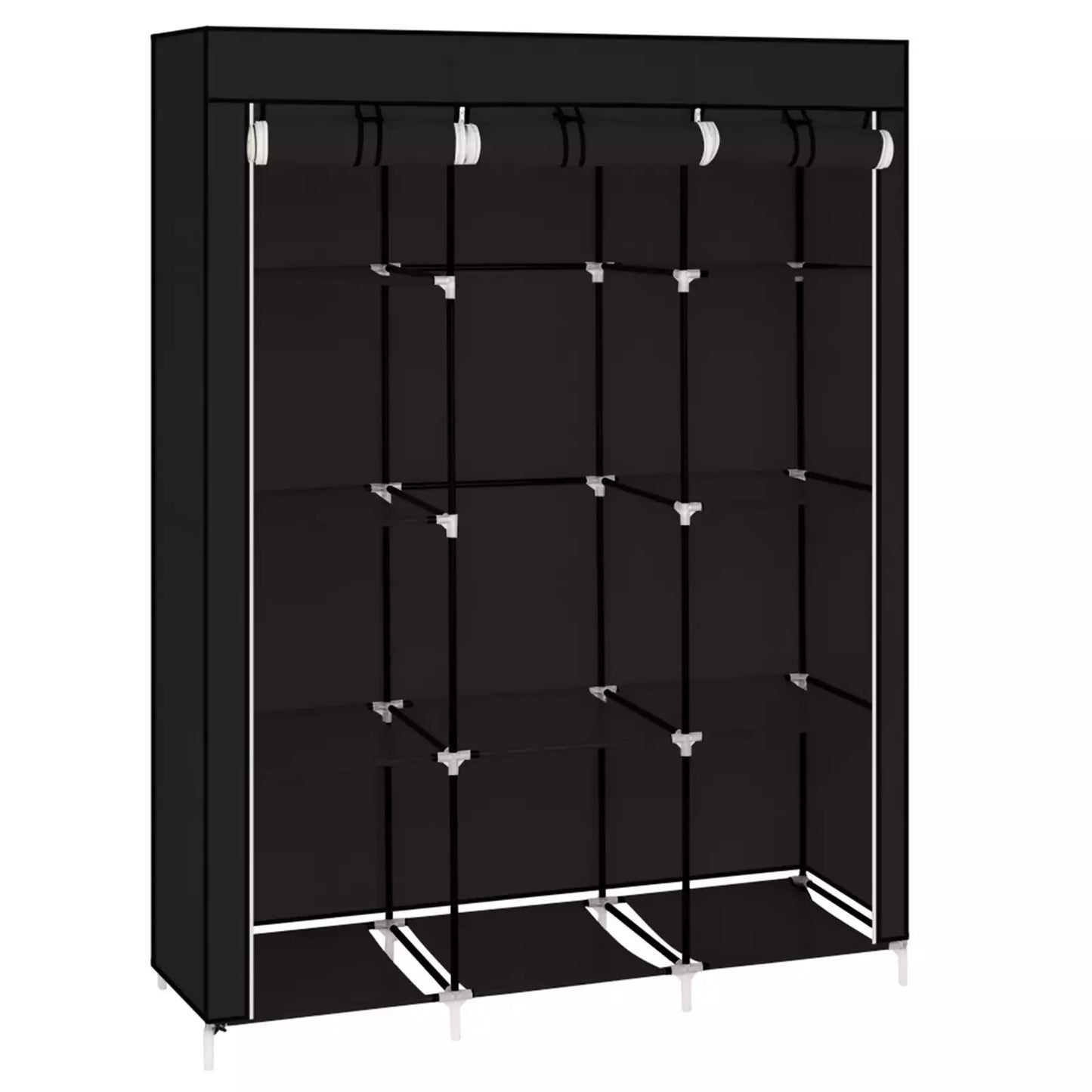 Large Canvas Fabric Wardrobe With Hanging Rail Shelving Clothes Storage Cupboard