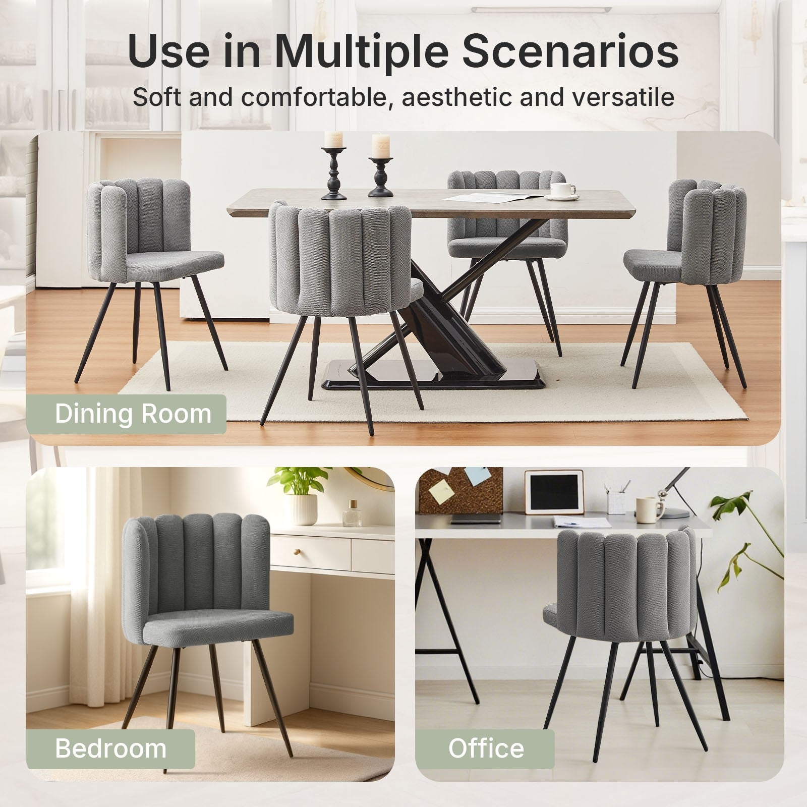 1 Dining Chair Velvet Surface Upholstered Kitchen Chair Petal Back Grey