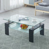 Modern Black Glass Coffee Table MDF Shelf Storage Living Room Rectangular