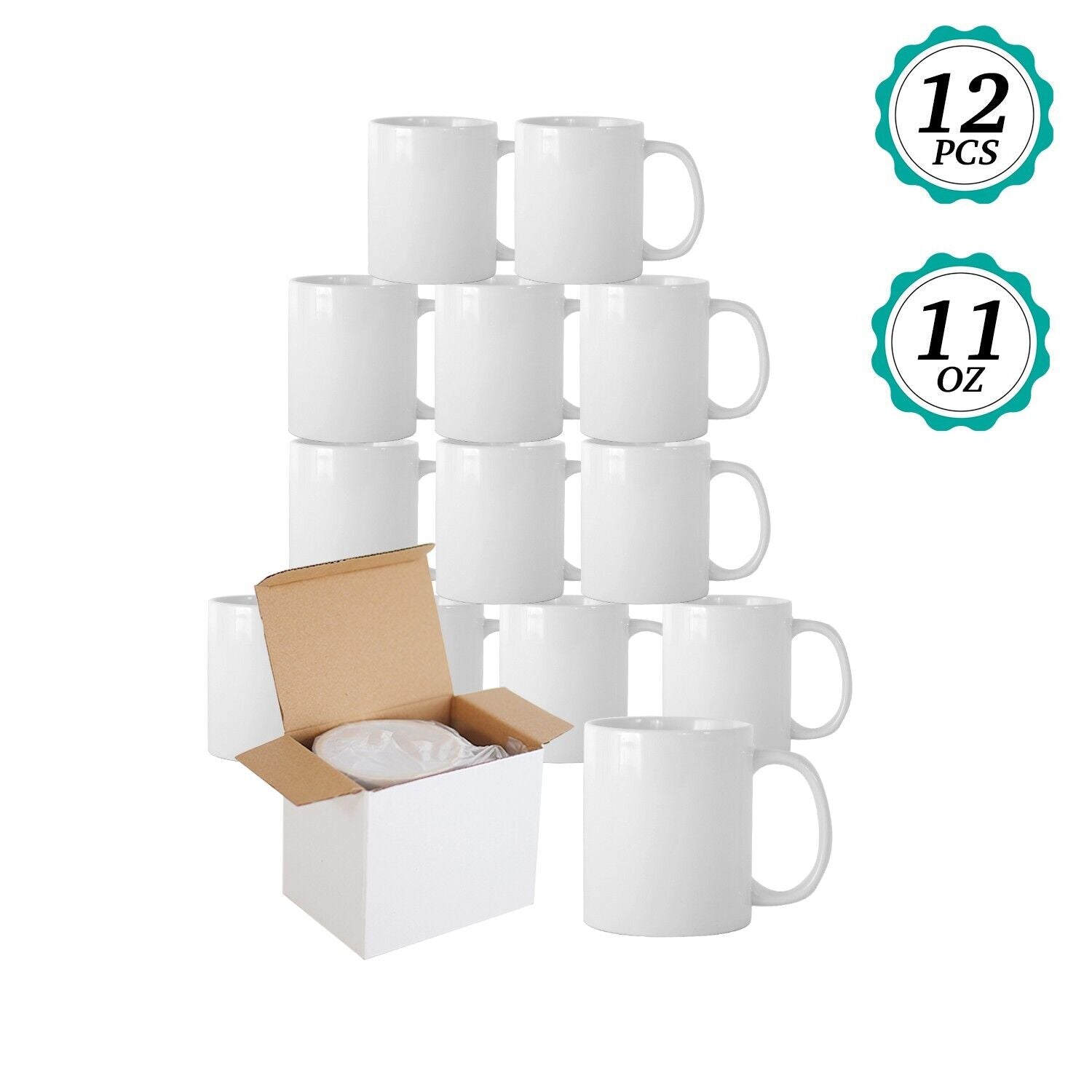 Sublimation Mugs 11oz with Gift Boxes Blank Plain White Coated Cups Large Handle