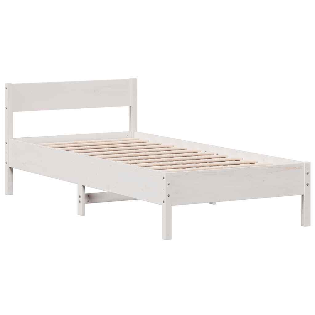 BaraSh Bed Frame with Headboard White 90x200 Solid Wood Pine,Platform Bed P0P2