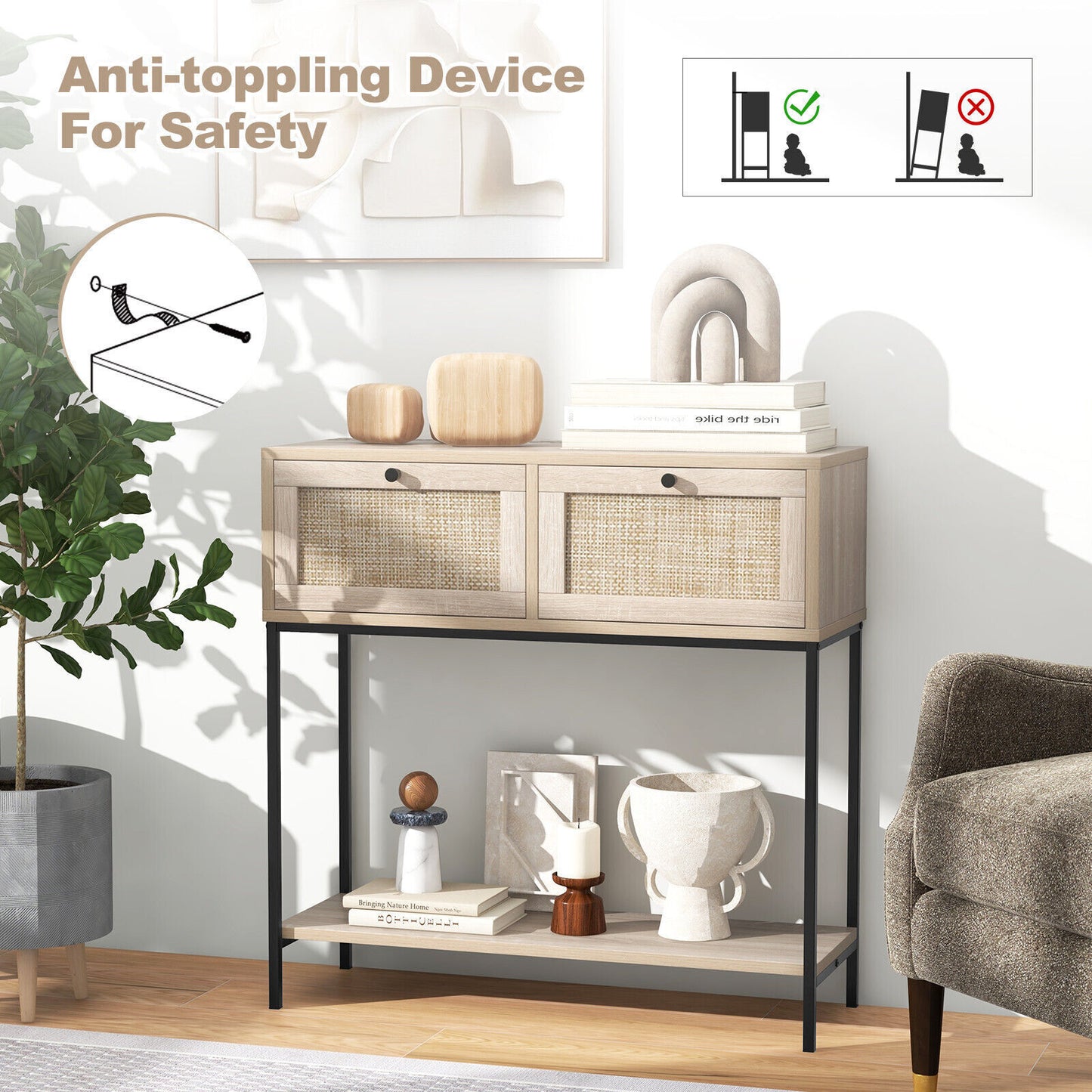 2-tier Console Table Living Room Home Long Sofa Side Table w/Drawers