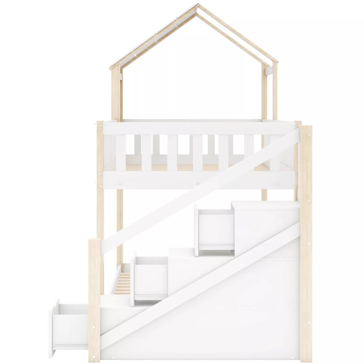 3FT Treehouse Bunk bed Cabin Bed Frame Mid-Sleeper with Storage Ladder 90x190 cm