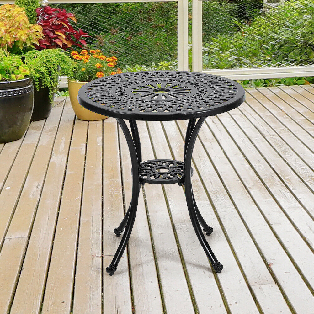 Outdoor Dining Table Round Cast Aluminum Patio Dining Table with Umbrella Hole