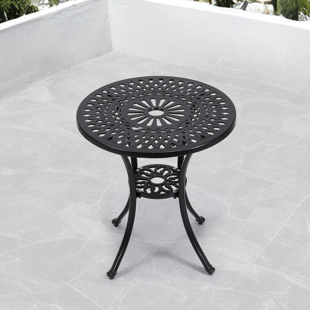 Outdoor Dining Table Round Cast Aluminum Patio Dining Table with Umbrella Hole