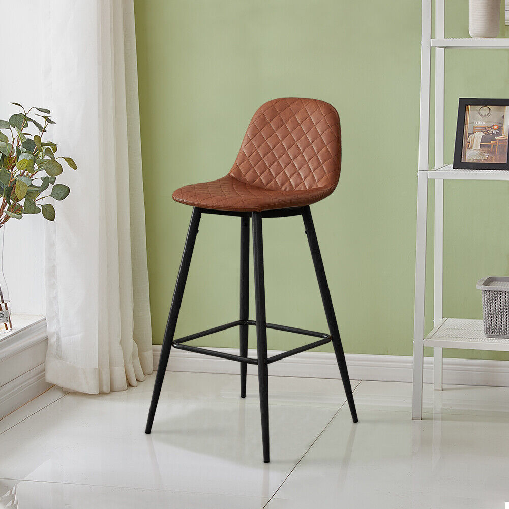 2X Bar Stools Fabric/Faux Leather Pub Chairs Breakfast Kitchen Metal Leg Modern