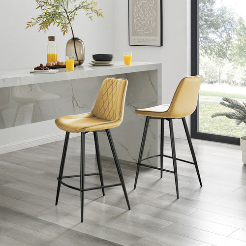 **Seconds** 2x Pesaro Mustard Velvet Modern Bar Chairs Black Legs